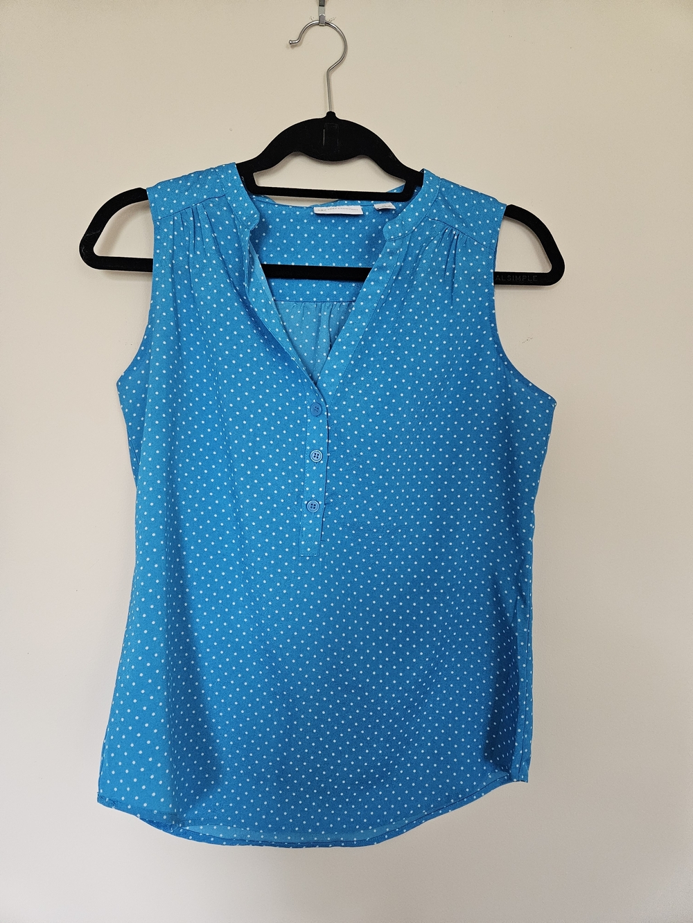 New York & Company Turquoise Sleeveless Polka Dot Henley Blouse
